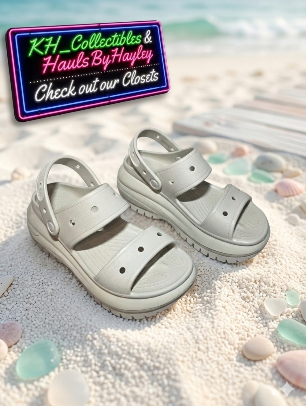 Crocs Mega Crush Sandal Bone Cream Platform Chunky Gorpcore Womens 8 Mens 6 EUC